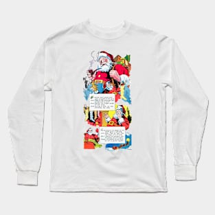 Retro Santa Claus handing out toys down the chimneys at Merry Christmas Vintage Comic Book Long Sleeve T-Shirt